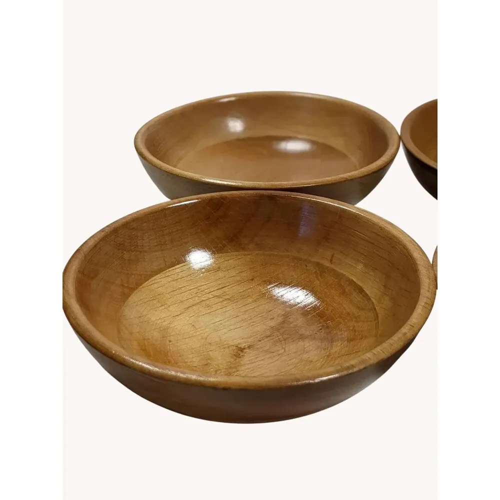 MCM Laminated 2 Tone Wood Bowls Set Of 4 Snack Salad Farmhouse Chic 1970s 70s